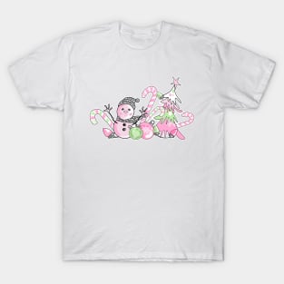 Pink Snowman Christmas T-Shirt